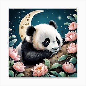 Cute Floral Panda Moon Painting (3) Canvas Print