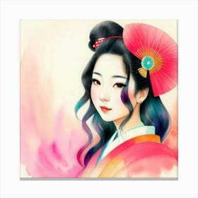 Asian Girl Traditional Clothes Japan Beautiful Geisha Canvas Print