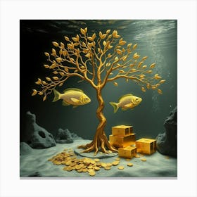 Gold Tree With Fishes Canvas Print