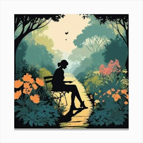 Woman Reading In The Park Canvas Print