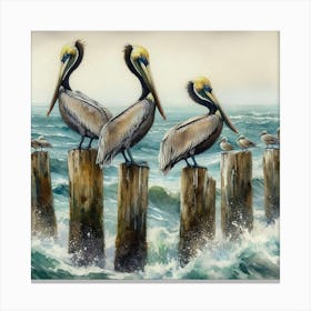 Pelicans At The Beach Canvas Print