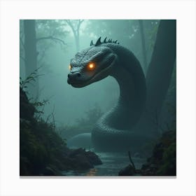 A Giant Snake With Glowing Eyes Slithering Through The Mist 1 Canvas Print