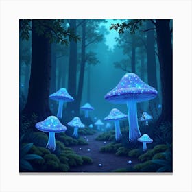 A Magical Forest Filled With Glowing Blue Mushrooms 1 Canvas Print