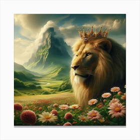 Lion In The Meadow 3 Canvas Print