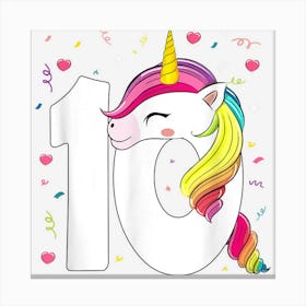 Unicorn Face 10 Tenyears Old 10th Birthday Girl Bday Party Canvas Print