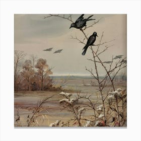 Two Crows Perched On A Branch Canvas Print