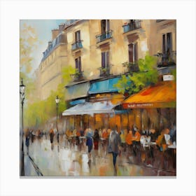 Paris Cafes.Paris city, pedestrians, cafes, oil paints, spring colors. 1 Canvas Print