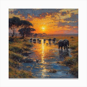 Sunset Elephants 3 Canvas Print