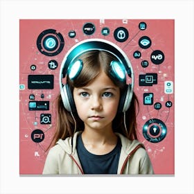 Young Girl With Headphones Canvas Print