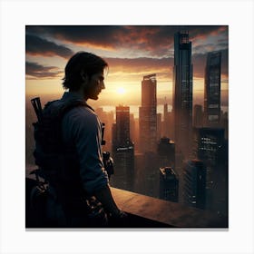 Man Looking Out Over A City Canvas Print