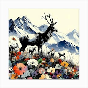 Deer In Flowers Canvas Print