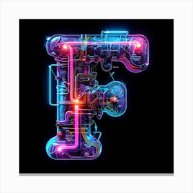 Neon Letter F made of glowing circuits Canvas Print