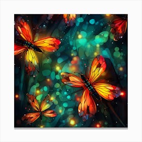 Colorful Butterflies On A Dark Background Canvas Print