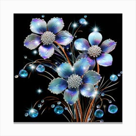 Blue Flowers With Crystals Canvas Print