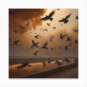Pigeons In The Park 1 Canvas Print