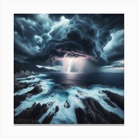 Lightning Storm Over The Ocean 1 Canvas Print