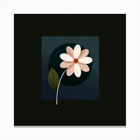 Title: "Nocturnal Bloom: A Modernist Floral Study"   "Nocturnal Bloom" presents a starkly modernist take on floral art, where a solitary, stylized flower stands boldly against a dark backdrop. The contrast of the soft peach tones of the petals with the deep, muted background creates a striking visual dialogue. This contemporary piece plays with geometry and color, drawing the viewer's eye to the flower's simplistic form and the singular leaf that suggests a subtle narrative of growth. It's a sophisticated and minimalist statement, perfect for modern decor that values clean lines and impactful, yet understated elegance. This artwork is an ode to the beauty of simplicity, making it an intriguing focal point in a curated space that celebrates modern aesthetics and the allure of the night. Canvas Print