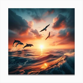 Sunset with Dolphins 2 Canvas Print