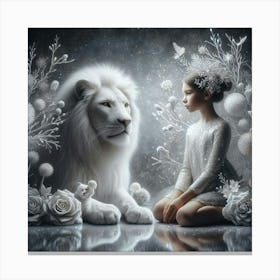 White Lion And Girl Canvas Print