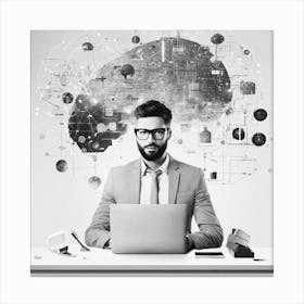 Businessman Working With Laptop Canvas Print