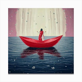 Firefly Boat, Hand Drawn, Brush, Visual Reference, Sea, Artificial Intelligence, Waves, Dream Curtai Canvas Print