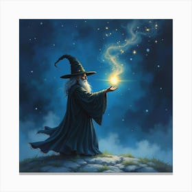 Black Magic Wizard Casting Spells In Watercolor Night 1 Canvas Print