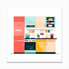 Kitchen Interior Flat Design 1 Canvas Print