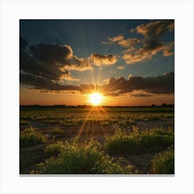 Sunset Over A Field Canvas Print