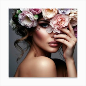 Beautiful Woman With Flowers In Her Hair 1 Canvas Print