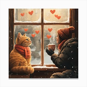 Cat and Person Sharing Hot Cocoa Artwork 5 Canvas Print