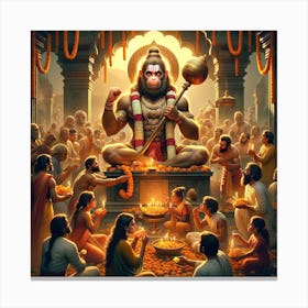 An Image Celebrating Hanuman Jayanti, Showcasing A Temple Scene Dedicated To Lord Hanuman Canvas Print