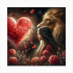 Lion And Girl Canvas Print