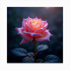 A Surreal Rose With Petals Of Shimmering, Fractal Light Blooming In A Mystical Twilight Garden 1 Canvas Print