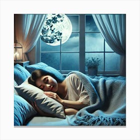 Woman Sleeping In Bed At Night Canvas Print