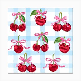 Cherry Coquette Blue Gingham Vintage Canvas Print