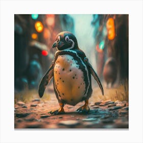Penguin In The City Canvas Print