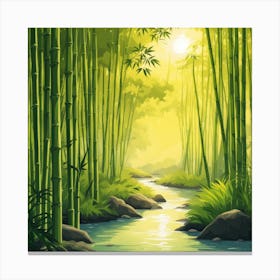 A Stream In A Bamboo Forest At Sun Rise Square Composition 369 Canvas Print