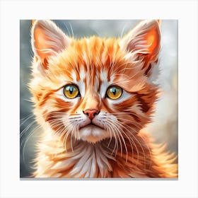Orange Tabby Kitten Digital Watercolor Portrait Canvas Print