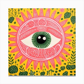 Risograph Style Vibrant Modern Sun With Eye Print Canvas Print