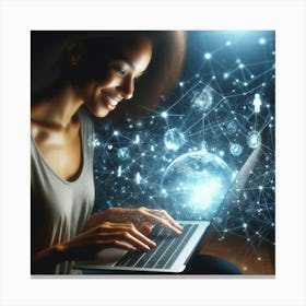 Woman Using Laptop Canvas Print