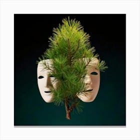 Firefly Masks, Floating, 3d, Tragedy, Comedy, Pine, Leaves, Nature, Theater, Art, Symbolism, Contras (11) Canvas Print