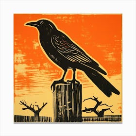 Retro Bird Lithograph Crow 2 Canvas Print