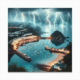 Lightning Over A Bay Canvas Print