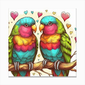 Line Art lovebirds parrots 1 Canvas Print