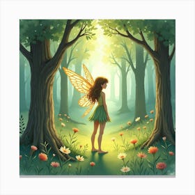 Enchanting Faerie In A Mystical Grove, Watercolor 1 Canvas Print