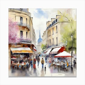 Cafe in Paris. spring season. Passersby. The beauty of the place. Oil colors.13 Canvas Print