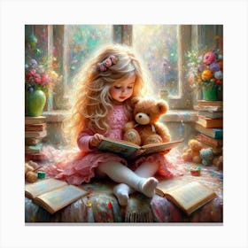 Little Girl Reading A Book 9 Canvas Print