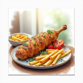 Watercolor Image Of A Savory And Aromatic Chicken Shawarma On A Chic Restaurant Table Canvas Print