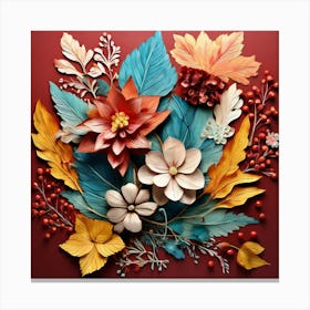 Paper Art,Design A Piece Featuring Elements Of Nature Such As Leaves And Flowers, Autumn Flowers Canvas Print