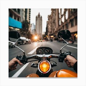 View Of A Motorcycle On A City Street Canvas Print